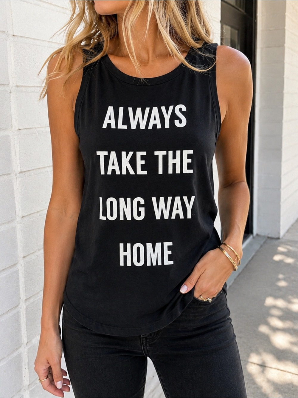 Alternative Apparel Graphic Tank Always Take The Long Way Home Top Small
